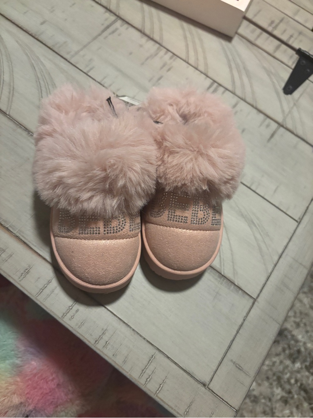 bebe Girls Blush Pink Faux Fur Slip-Ons
